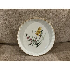 Spode Stafford Flowers Narcissus & Crowea Tart Quiche Dish Gold Rim England 7.5"